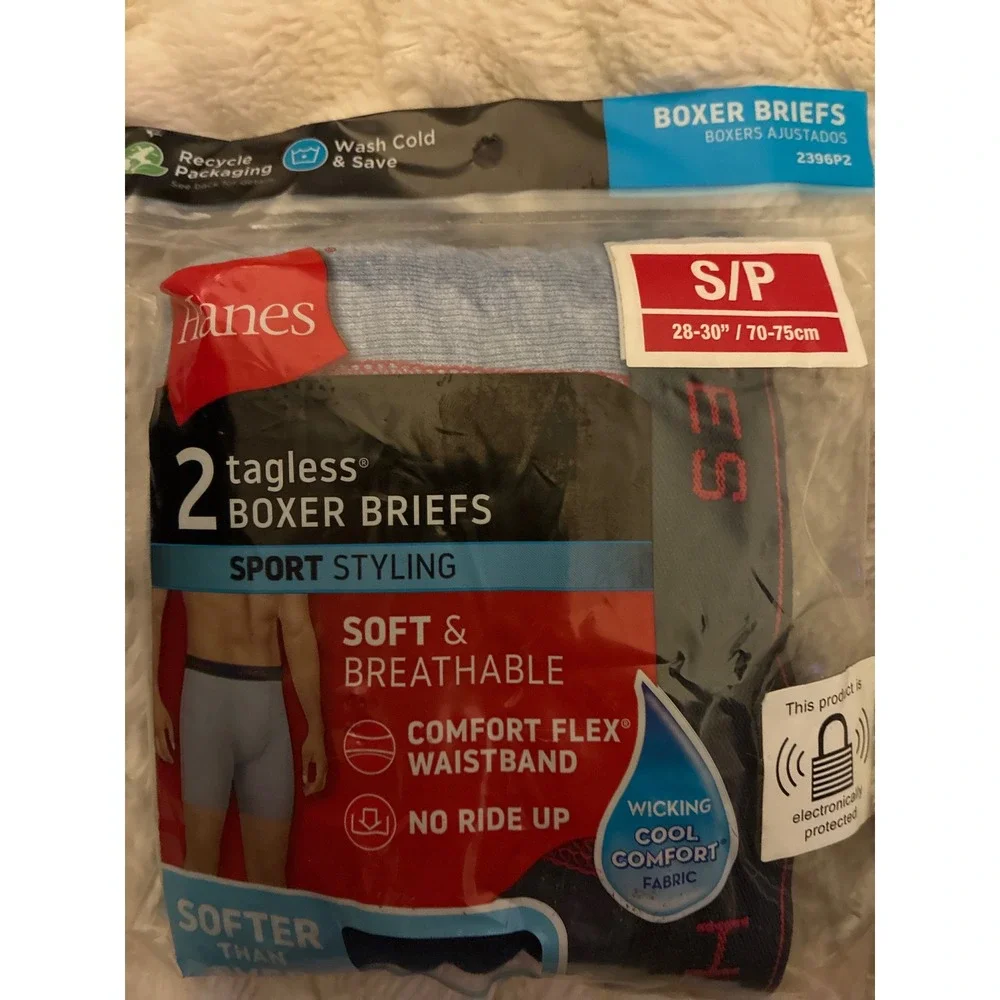 Hanes Boxer Briefs Men Small Blue Black New Tagless Sport Wicking 2-Pack 2396P2